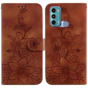 For Motorola Moto G60 / G40 Fusion Lily Embossed Leather Phone Case(Brown)