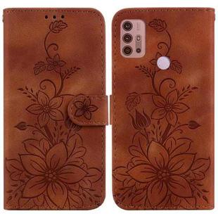 For Motorola Moto G30/G10/G20/G10 Power Lily Embossed Leather Phone Case(Brown)