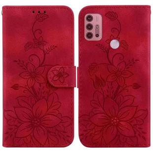 For Motorola Moto G30/G10/G20/G10 Power Lily Embossed Leather Phone Case(Red)