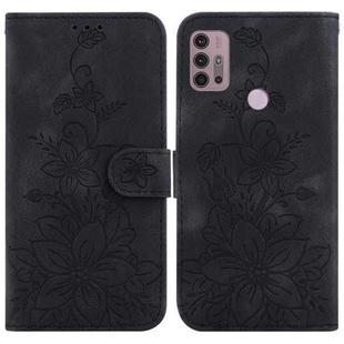 For Motorola Moto G30/G10/G20/G10 Power Lily Embossed Leather Phone Case(Black)