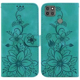 For Motorola Moto G9 Power Lily Embossed Leather Phone Case(Green)