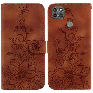 For Motorola Moto G9 Power Lily Embossed Leather Phone Case(Brown)