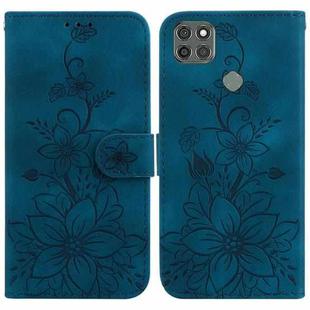 For Motorola Moto G9 Power Lily Embossed Leather Phone Case(Dark Blue)