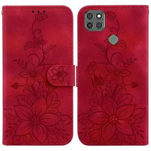 For Motorola Moto G9 Power Lily Embossed Leather Phone Case(Red)