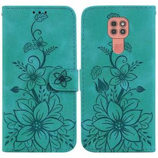 For Motorola Moto G9 Play / E7 Plus Lily Embossed Leather Phone Case(Green)