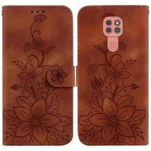 For Motorola Moto G9 Play / E7 Plus Lily Embossed Leather Phone Case(Brown)