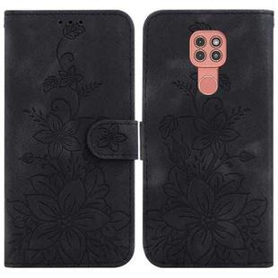 For Motorola Moto G9 Play / E7 Plus Lily Embossed Leather Phone Case(Black)