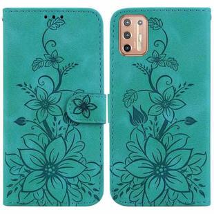 For Motorola Moto G9 Plus Lily Embossed Leather Phone Case(Green)