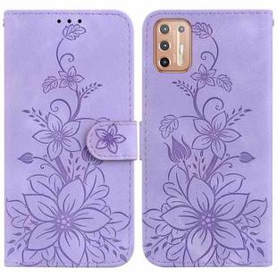 For Motorola Moto G9 Plus Lily Embossed Leather Phone Case(Purple)