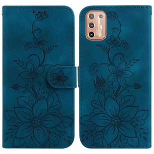 For Motorola Moto G9 Plus Lily Embossed Leather Phone Case(Dark Blue)