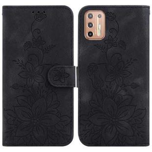 For Motorola Moto G9 Plus Lily Embossed Leather Phone Case(Black)