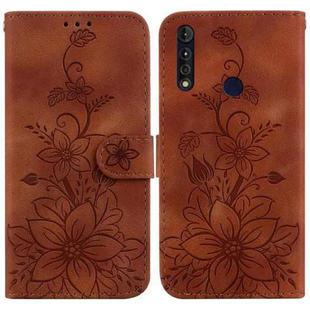 For Motorola Moto G8 Power Lite Lily Embossed Leather Phone Case(Brown)