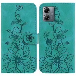 For Motorola Moto G14 Lily Embossed Leather Phone Case(Green)