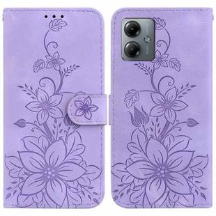 For Motorola Moto G14 Lily Embossed Leather Phone Case(Purple)