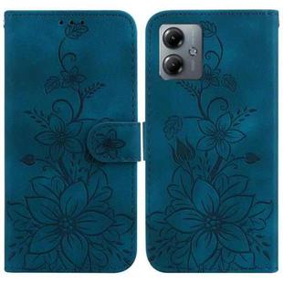 For Motorola Moto G14 Lily Embossed Leather Phone Case(Dark Blue)