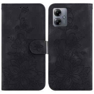 For Motorola Moto G14 Lily Embossed Leather Phone Case(Black)