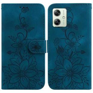 For Motorola Moto G54 Lily Embossed Leather Phone Case(Dark Blue)