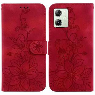 For Motorola Moto G54 Lily Embossed Leather Phone Case(Red)