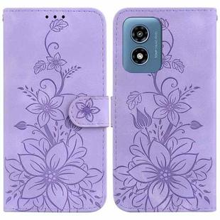 For Motorola Moto G Play 4G 2024 Lily Embossed Leather Phone Case(Purple)