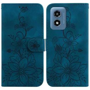 For Motorola Moto G Play 4G 2024 Lily Embossed Leather Phone Case(Dark Blue)