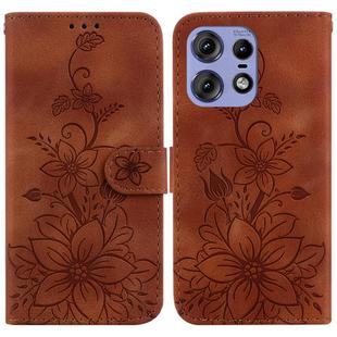 For Motorola Edge 50 Pro Lily Embossed Leather Phone Case(Brown)