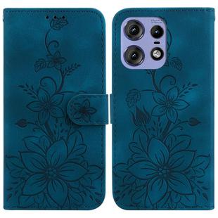 For Motorola Edge 50 Pro Lily Embossed Leather Phone Case(Dark Blue)