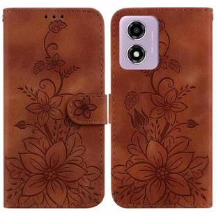 For Motorola Moto G04s / Moto E14 Lily Embossed Leather Phone Case(Brown)