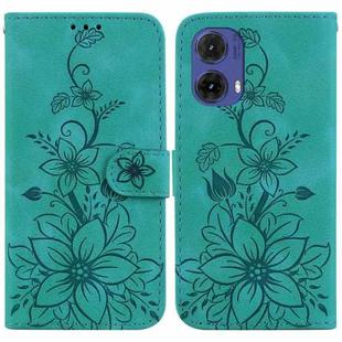 For Motorola Moto G85 Lily Embossed Leather Phone Case(Green)