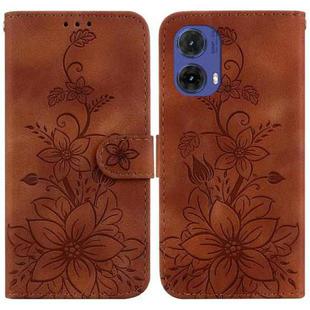 For Motorola Moto G85 Lily Embossed Leather Phone Case(Brown)