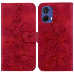 For Motorola Moto G85 Lily Embossed Leather Phone Case(Red)