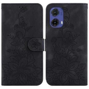 For Motorola Moto G85 Lily Embossed Leather Phone Case(Black)