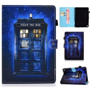 For Amazon Kindle Fire HD 8 (2020) Sewing Thread Horizontal Painted Flat Leather Case with Sleep Function & Pen Cover & Anti Skid Strip & Card Slot & Holder(Police Kiosk)