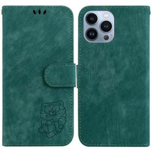 For iPhone 15 Pro Max Little Tiger Embossed Leather Phone Case(Green)