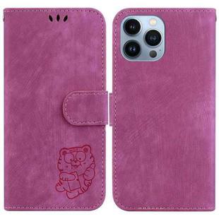 For iPhone 15 Pro Max Little Tiger Embossed Leather Phone Case(Rose Red)