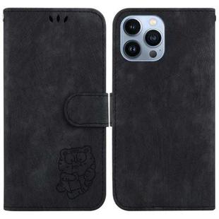 For iPhone 15 Pro Max Little Tiger Embossed Leather Phone Case(Black)