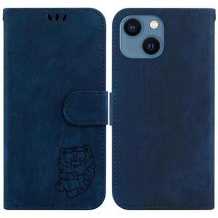 For iPhone 15 Plus Little Tiger Embossed Leather Phone Case(Dark Blue)