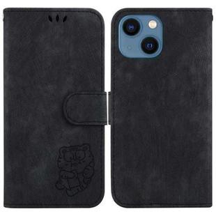 For iPhone 15 Plus Little Tiger Embossed Leather Phone Case(Black)