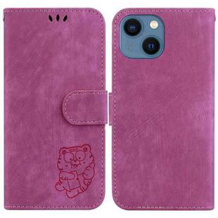 For iPhone 15 Little Tiger Embossed Leather Phone Case(Rose Red)