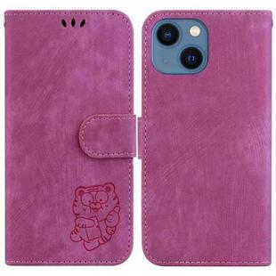 For iPhone 14 Little Tiger Embossed Leather Phone Case(Rose Red)