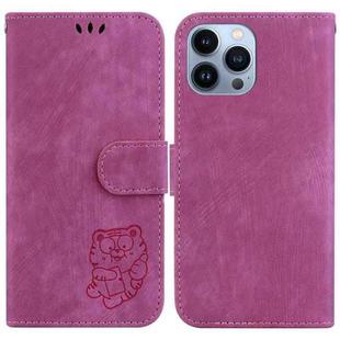 For iPhone 14 Pro Little Tiger Embossed Leather Phone Case(Rose Red)