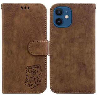 For iPhone 12 / 12 Pro Little Tiger Embossed Leather Phone Case(Brown)