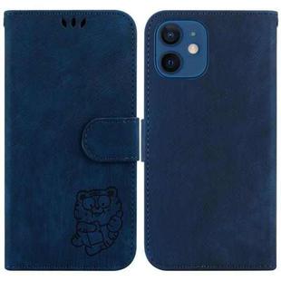For iPhone 12 / 12 Pro Little Tiger Embossed Leather Phone Case(Dark Blue)