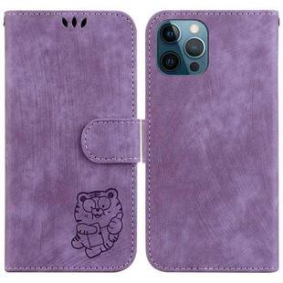 For iPhone 12 Pro Max Little Tiger Embossed Leather Phone Case(Purple)