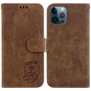 For iPhone 12 Pro Max Little Tiger Embossed Leather Phone Case(Brown)