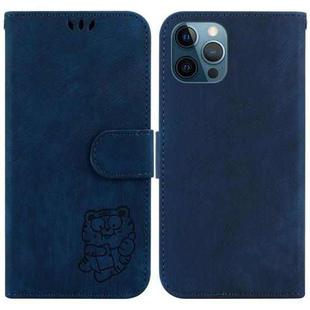 For iPhone 12 Pro Max Little Tiger Embossed Leather Phone Case(Dark Blue)