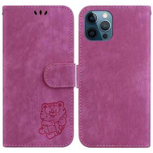 For iPhone 12 Pro Max Little Tiger Embossed Leather Phone Case(Rose Red)