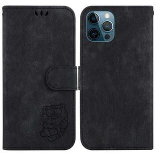 For iPhone 12 Pro Max Little Tiger Embossed Leather Phone Case(Black)