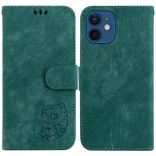 For iPhone 12 mini Little Tiger Embossed Leather Phone Case(Green)