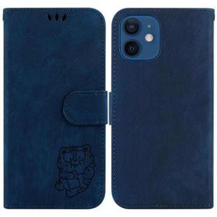 For iPhone 12 mini Little Tiger Embossed Leather Phone Case(Dark Blue)