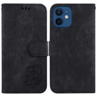 For iPhone 12 mini Little Tiger Embossed Leather Phone Case(Black)